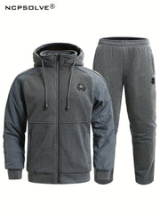 Men's Zip Up Warm Jacket & Drawstring Pants Casual Suit