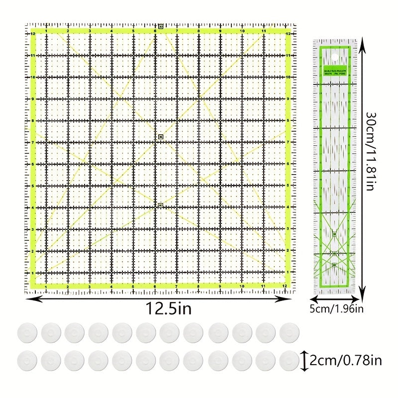 2pcs Quilting Rulers w/ Non Slip Rings Fabric Cutting Ruler for Quilting/Sewing