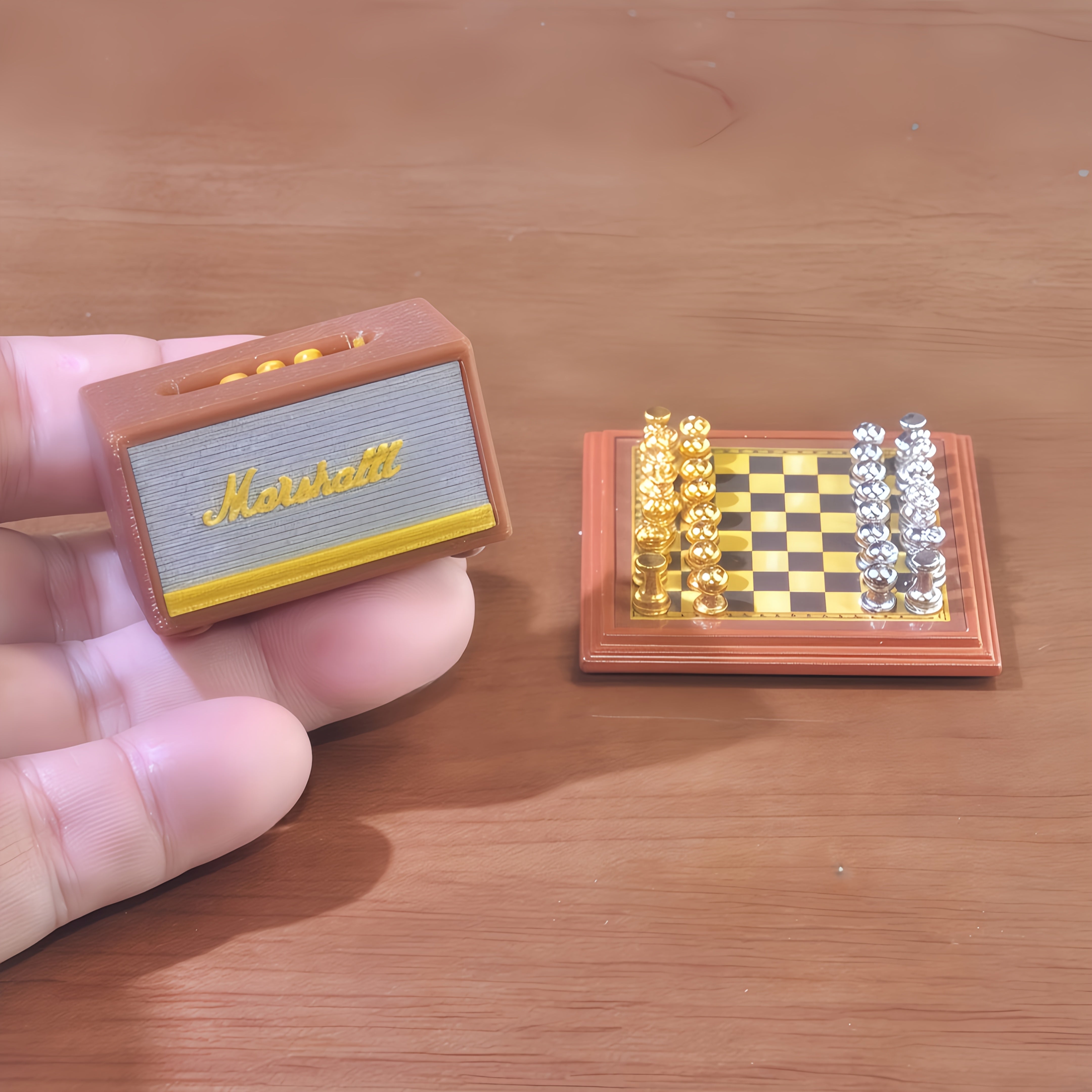 Mini Retro Speaker & Magnetic Chess Set 1/6 Scale - Gift & Dollhouse Accessory