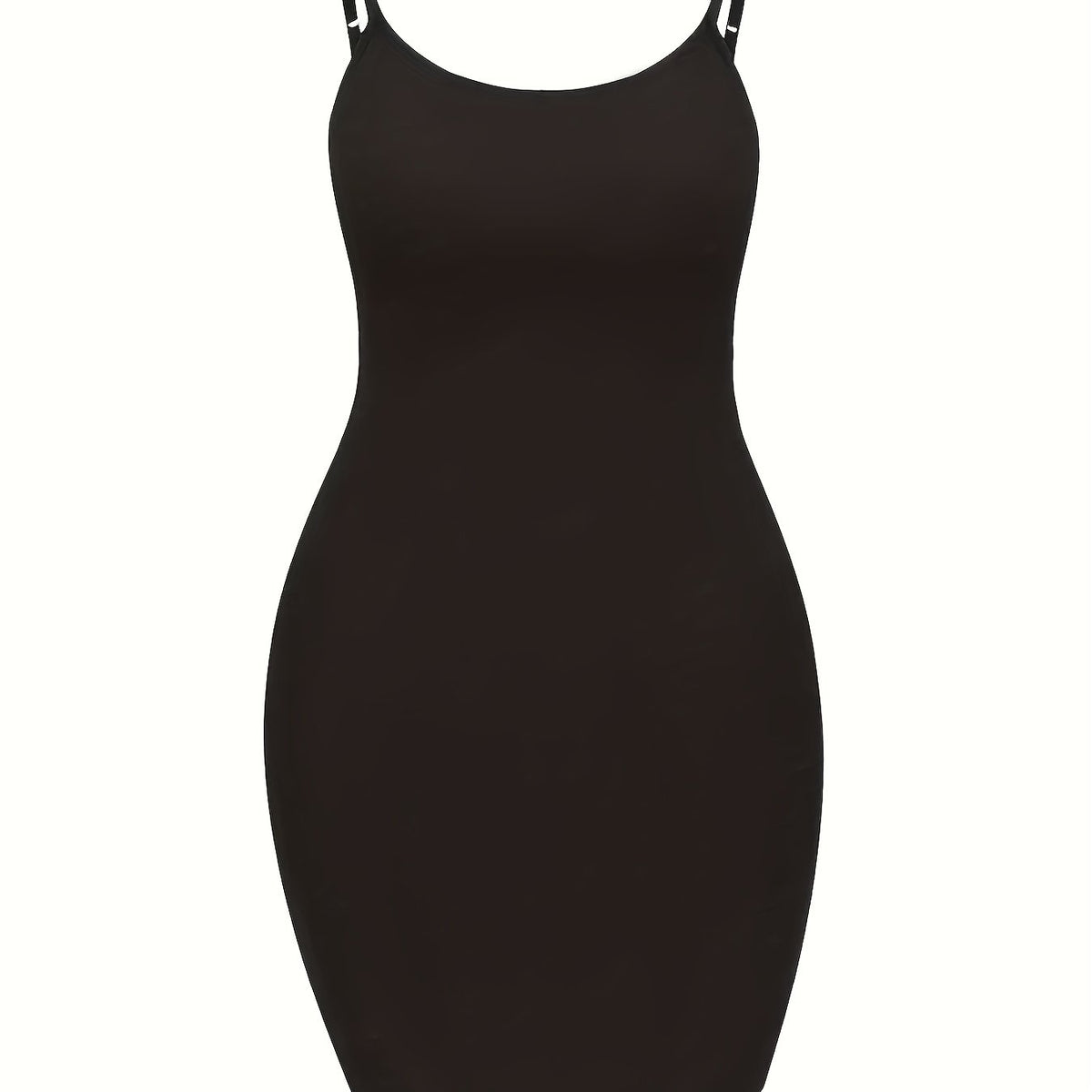  Solid Scoop Neck Spaghetti Strap Body Con Cami Dress