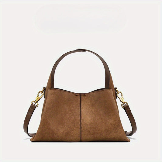 Dark Brown Split Leather Tote Bag with Magnetic Closure