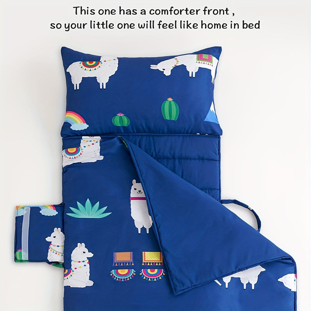 Toddler Nap Mat With Removable Pillow, Carry Handle, Soft Microfiber