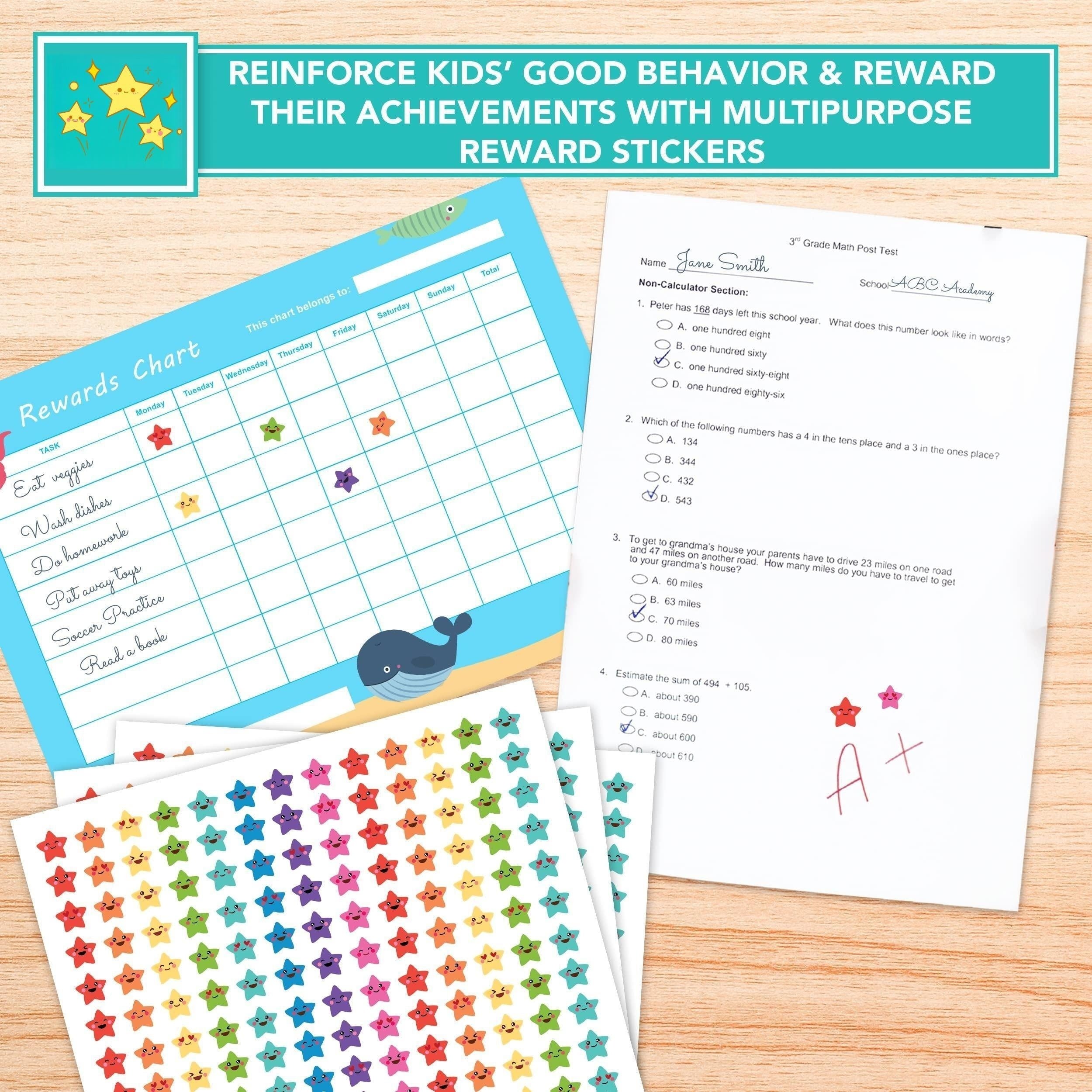 1170pcs Star Stickers Happy Smile Face Stars Students Reward Chart
