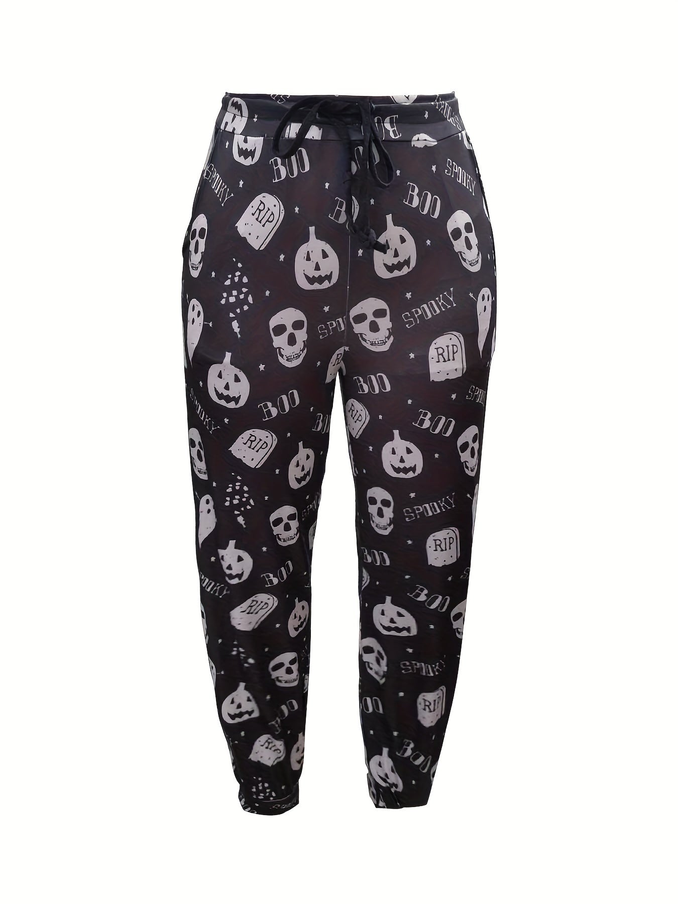  Halloween Casual Leggings Women's Plus Letter & Pumpkin Print Leggings