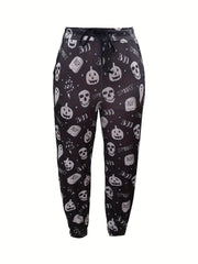  Halloween Casual Leggings Women's Plus Letter & Pumpkin Print Leggings