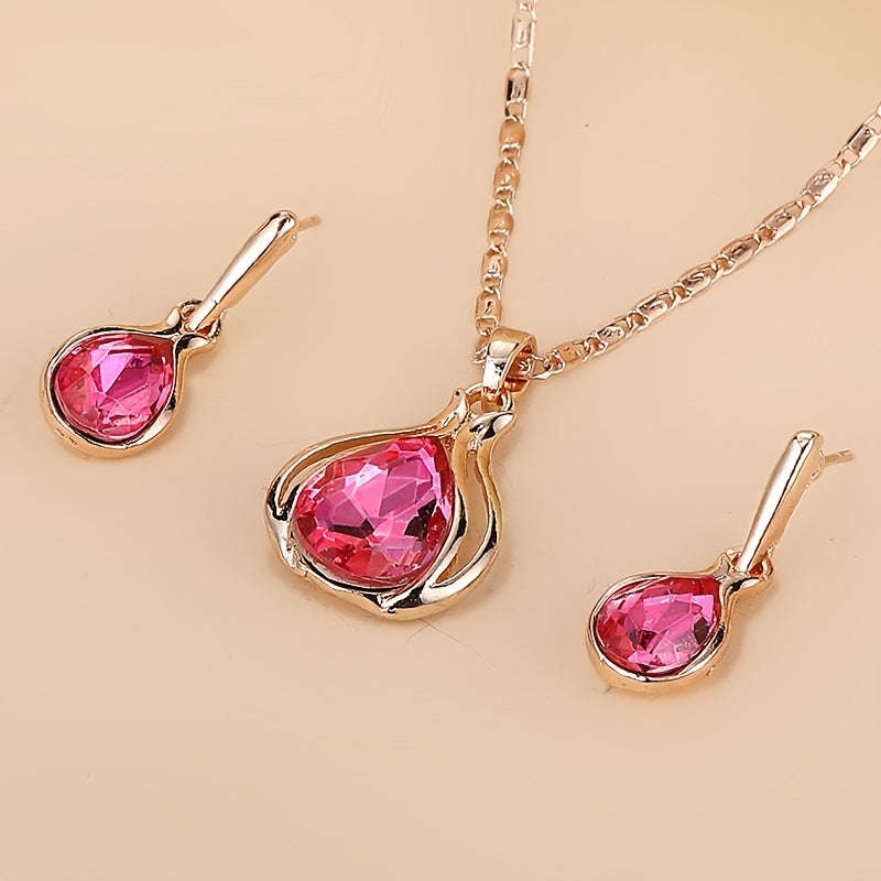 Water Drop Pendant Necklace & Earrings Set for Women/Girls
