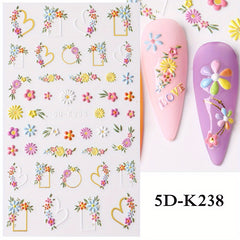 5D Embossed Flower Nail Art Stickers Self Adhesive Sunflower Dasiy Nail Art