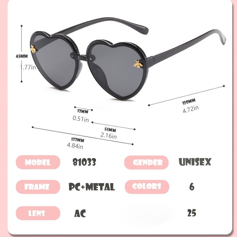 Girls Heart Shaped Sunglasses with Little Bee Decor