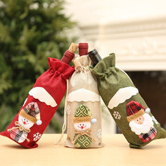 3 Pack Christmas Bottle Covers Santa Snowman Reindeer Gift Bags