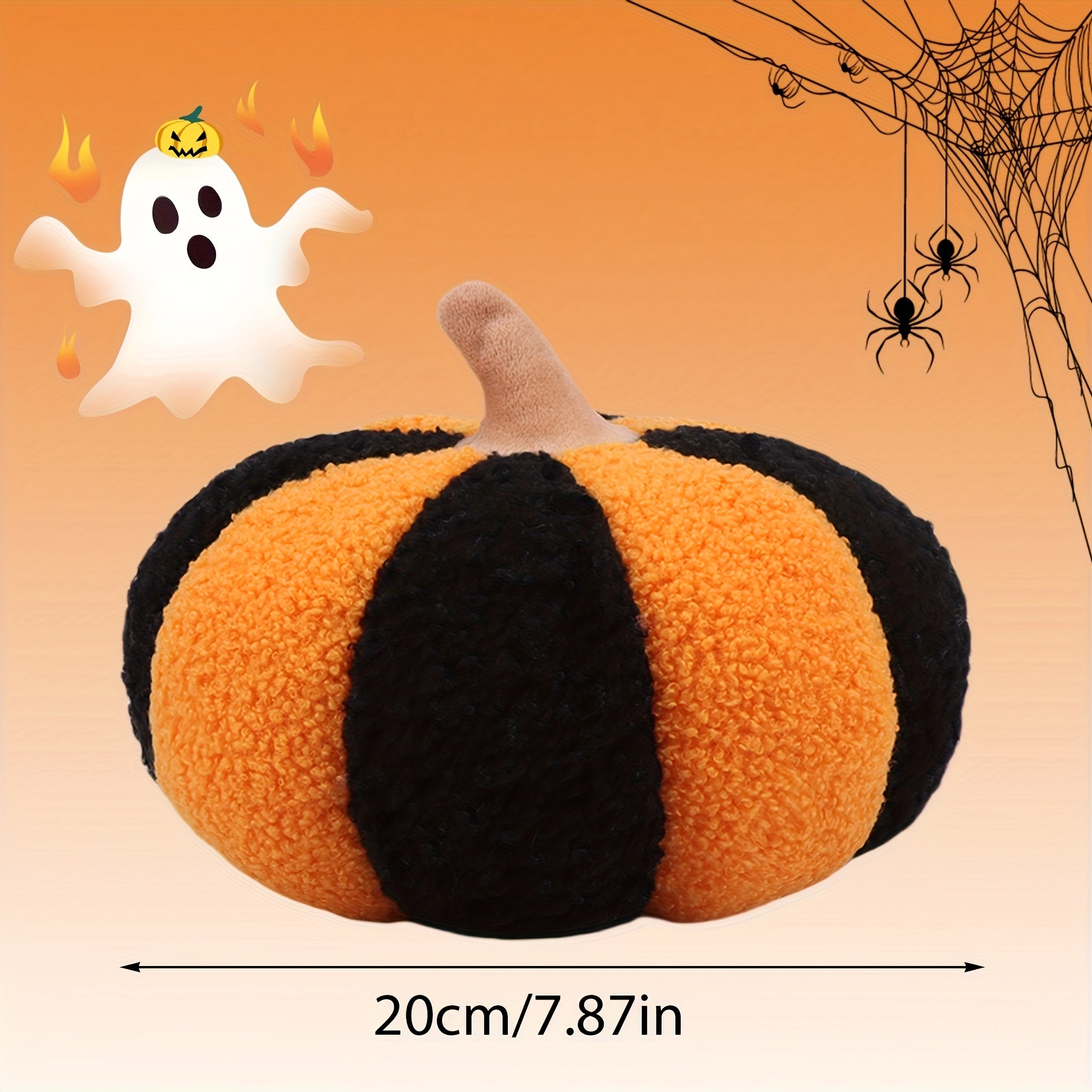Gothic Halloween Pumpkin Plush Toy 19 3D Fluffy Striped Pumpkin Cushion
