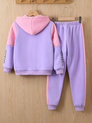 Girls Butterfly Print Fleece Hooded Sweatshirt And Trousers Set