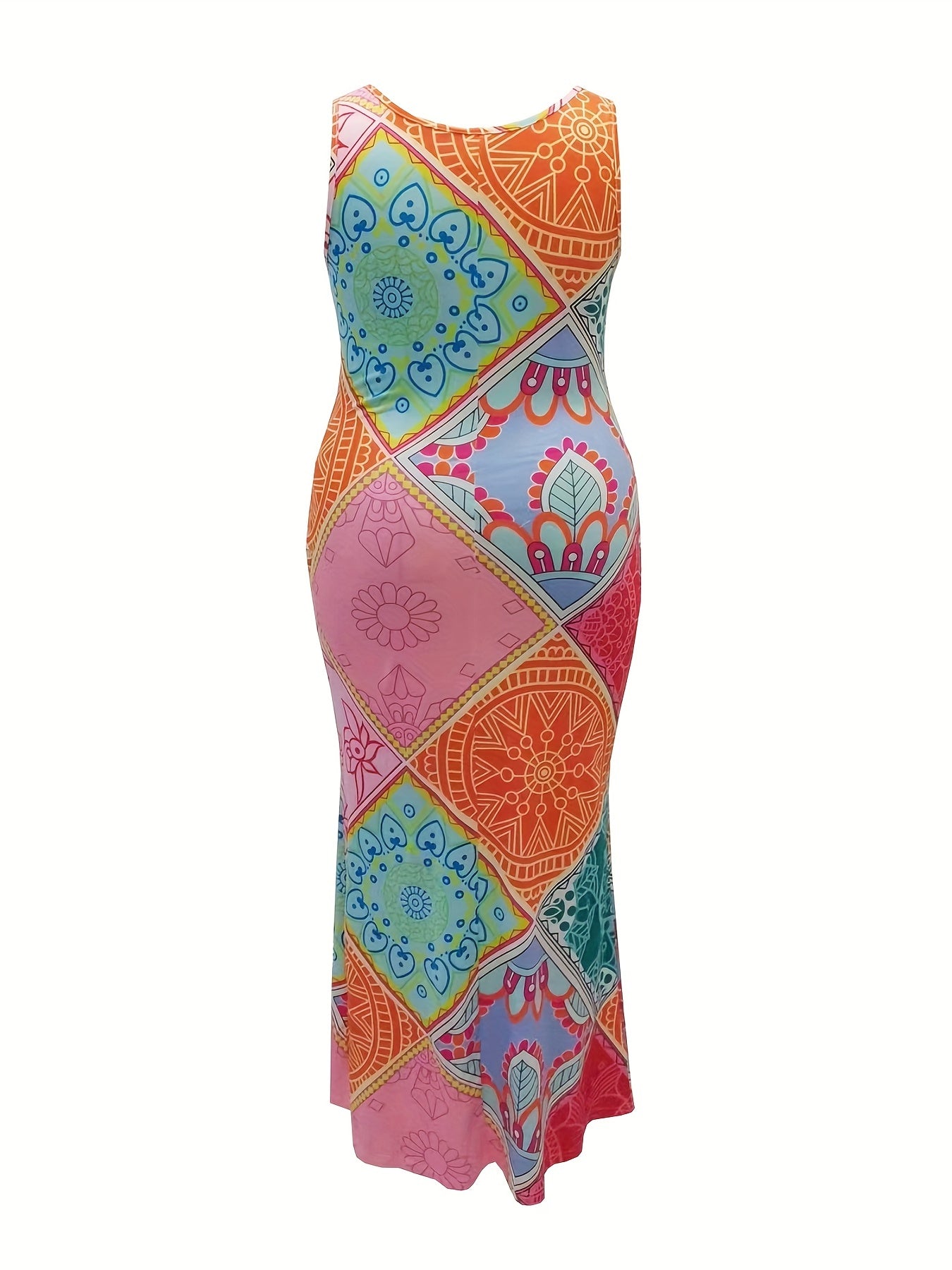  Colorblock Geometric Print Maxi Tank Dress