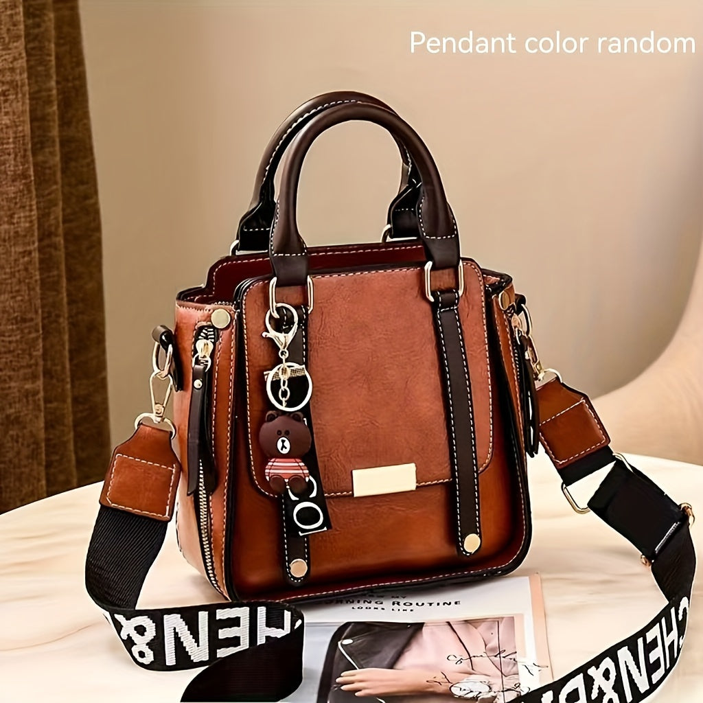 Women's Casual Elegance Satchel Handbag PU Leather Zip Closure Crossbody Bag