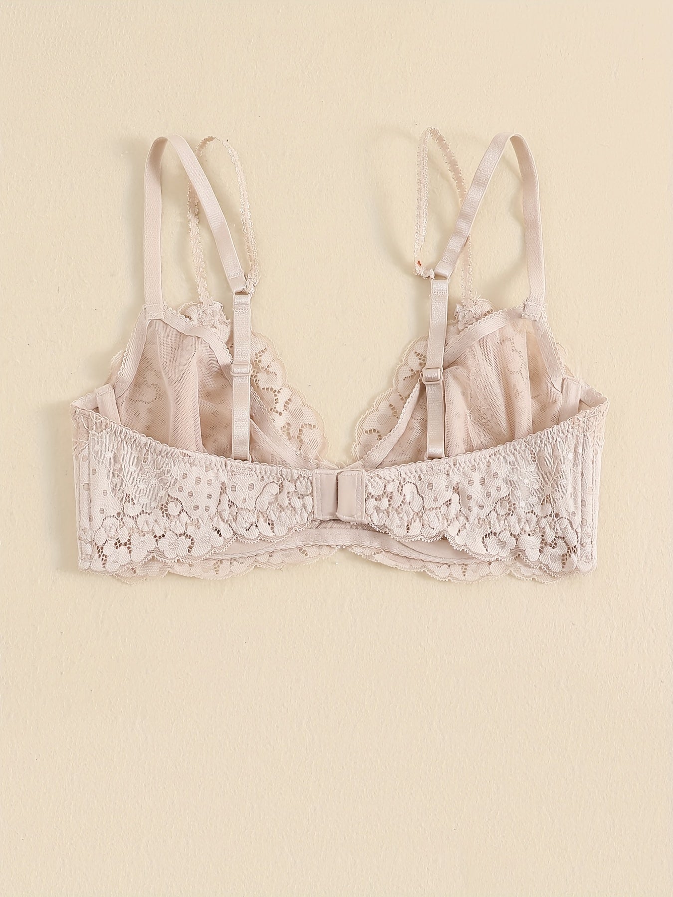 Floral Lace Unlined Bra Romantic Hollow Out Stretch Bra Women's Lingerie