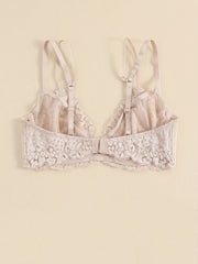 Floral Lace Unlined Bra Romantic Hollow Out Stretch Bra Women's Lingerie