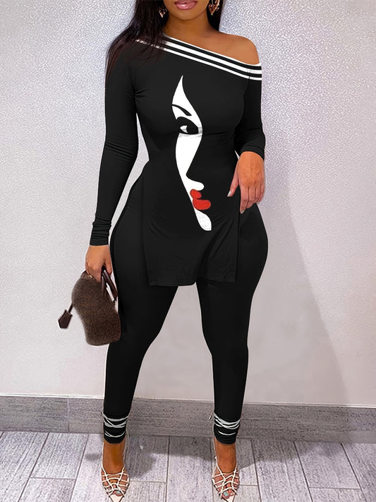 Off Shoulder Asymmetrical Pantsuits Two Piece Set