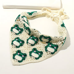 Frog Pattern Hollow Crochet Triangle Scarf Headband Hair Accessories