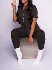 Women's Plus Letter Print T-shirt & Skinny Pants 2pcs Outfits Set