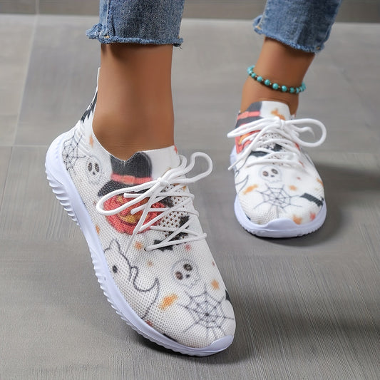 Halloween Pumpkin & Spider Web Print Running Shoes