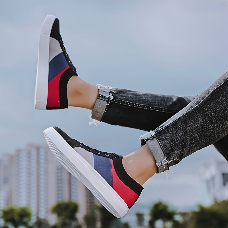 Men's Colorblock Canvas Lace-up Skate Shoes Walking Sneakers