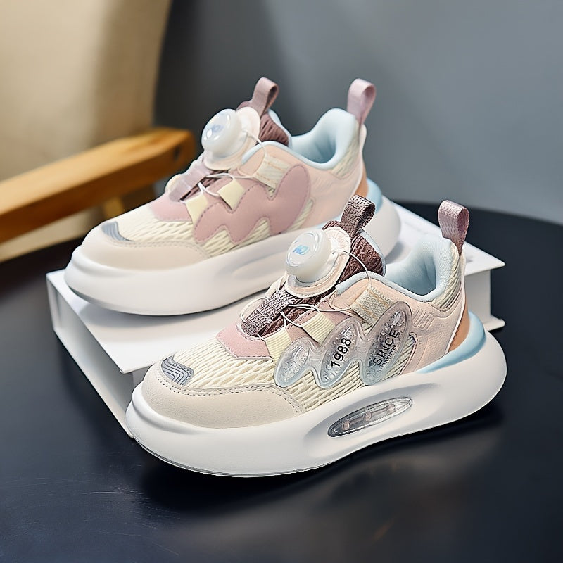 Girl's Rotating Buckle Chunky Shoes Mesh Breathable Soft Sole Sneakers