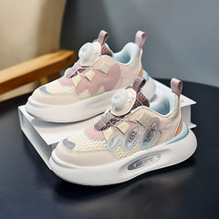 Girl's Rotating Buckle Chunky Shoes Mesh Breathable Soft Sole Sneakers