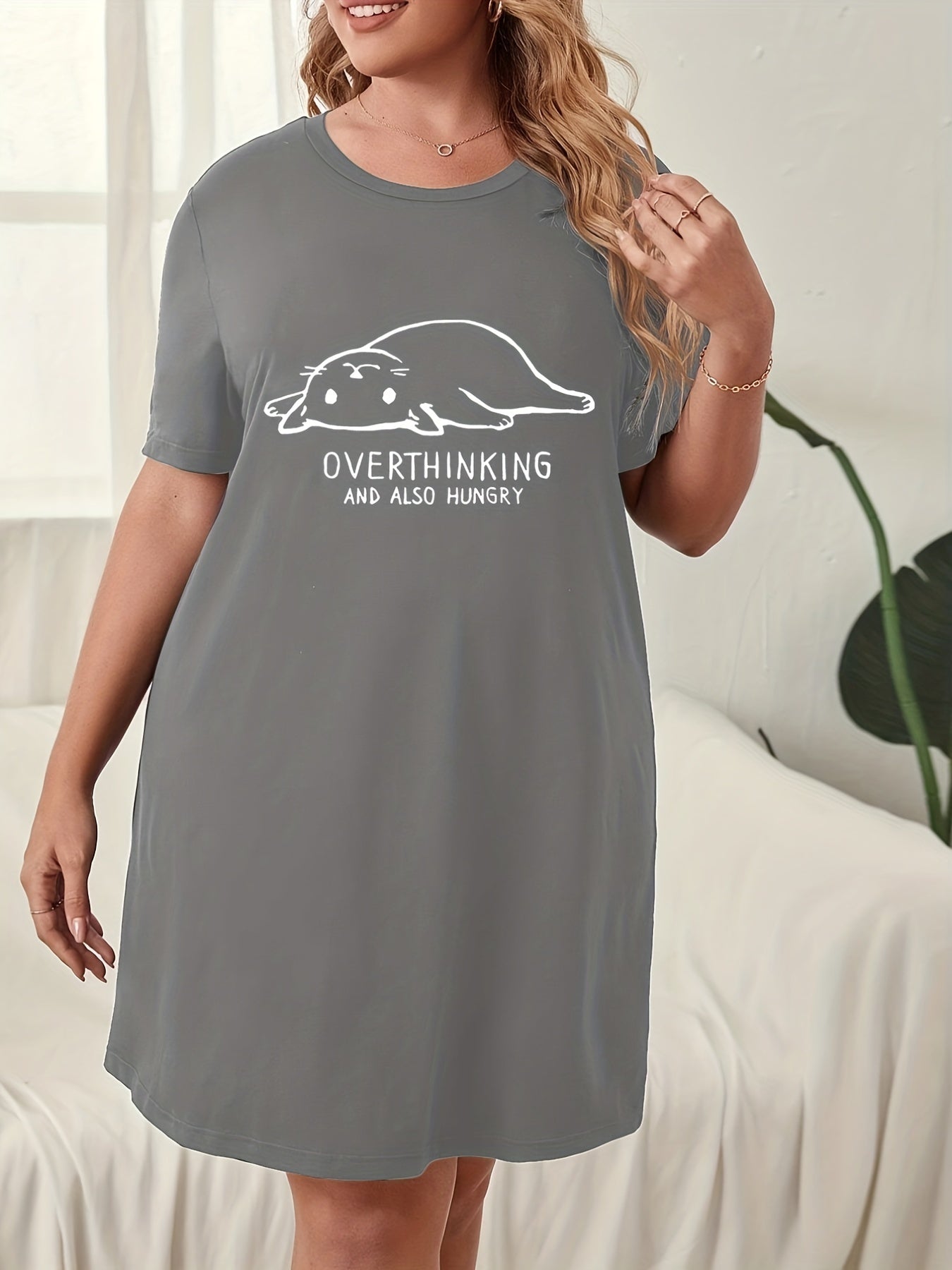 Women's Plus Cat & Letter Print Sleep Dress