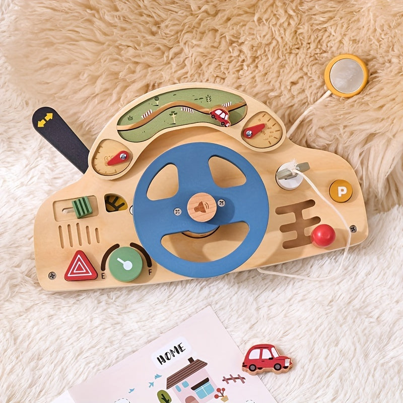 Wooden Steering Wheel Toy for Kids - Educational Pretend Play Game