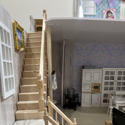 DIY 1:12 Dollhouse Model with Vintage Stairs & Handrails