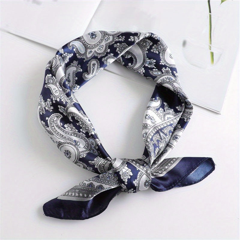 Vintage Paisley Print Silk Square Scarf Thin Bandana Neckerchief