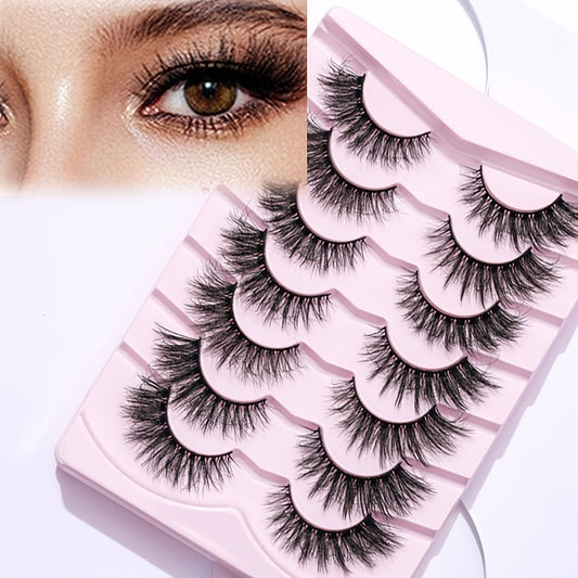 7 Pairs 6D Messy False Eyelashes 18mm Fluffy Wispy Curly Natural Look Lashes