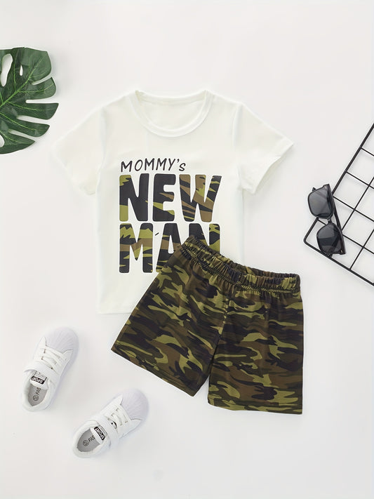 Boys MOMMY'S MAN Print T-shirt & Camo Shorts Set