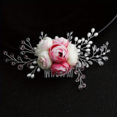 Flower Bridal Jewelry Hair Comb Faux Pearl Crystal Insert Comb
