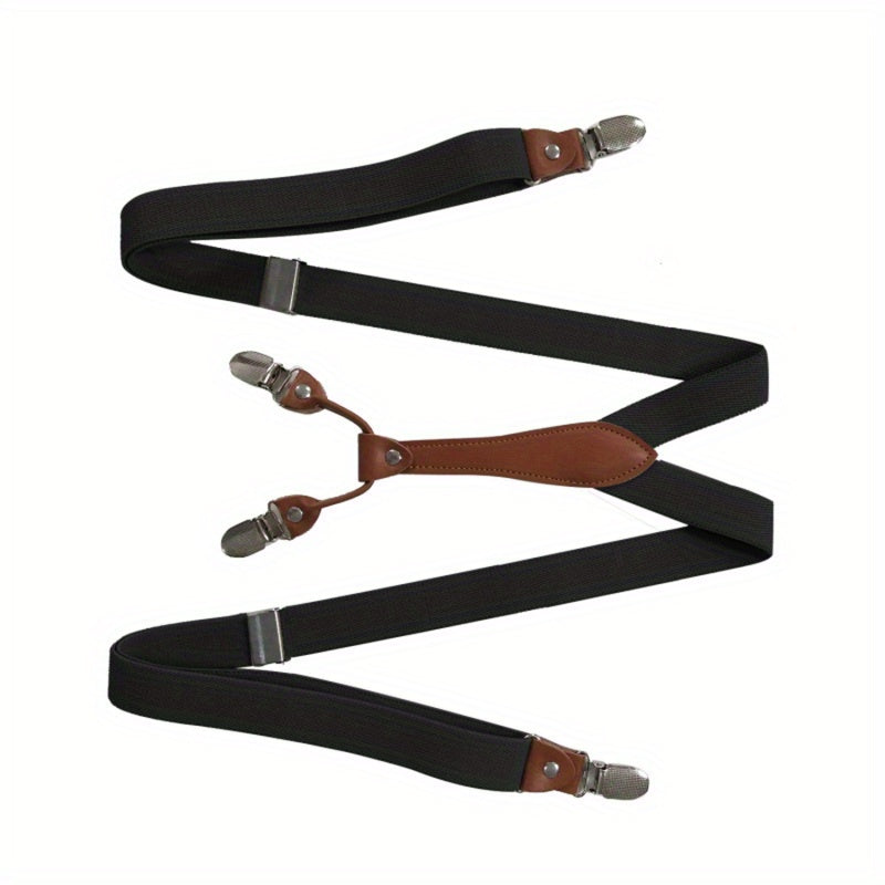 Adult 4 Clip Loose Elastic Suspenders Unisex Clip Leather Head