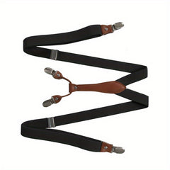 Adult 4 Clip Loose Elastic Suspenders Unisex Clip Leather Head
