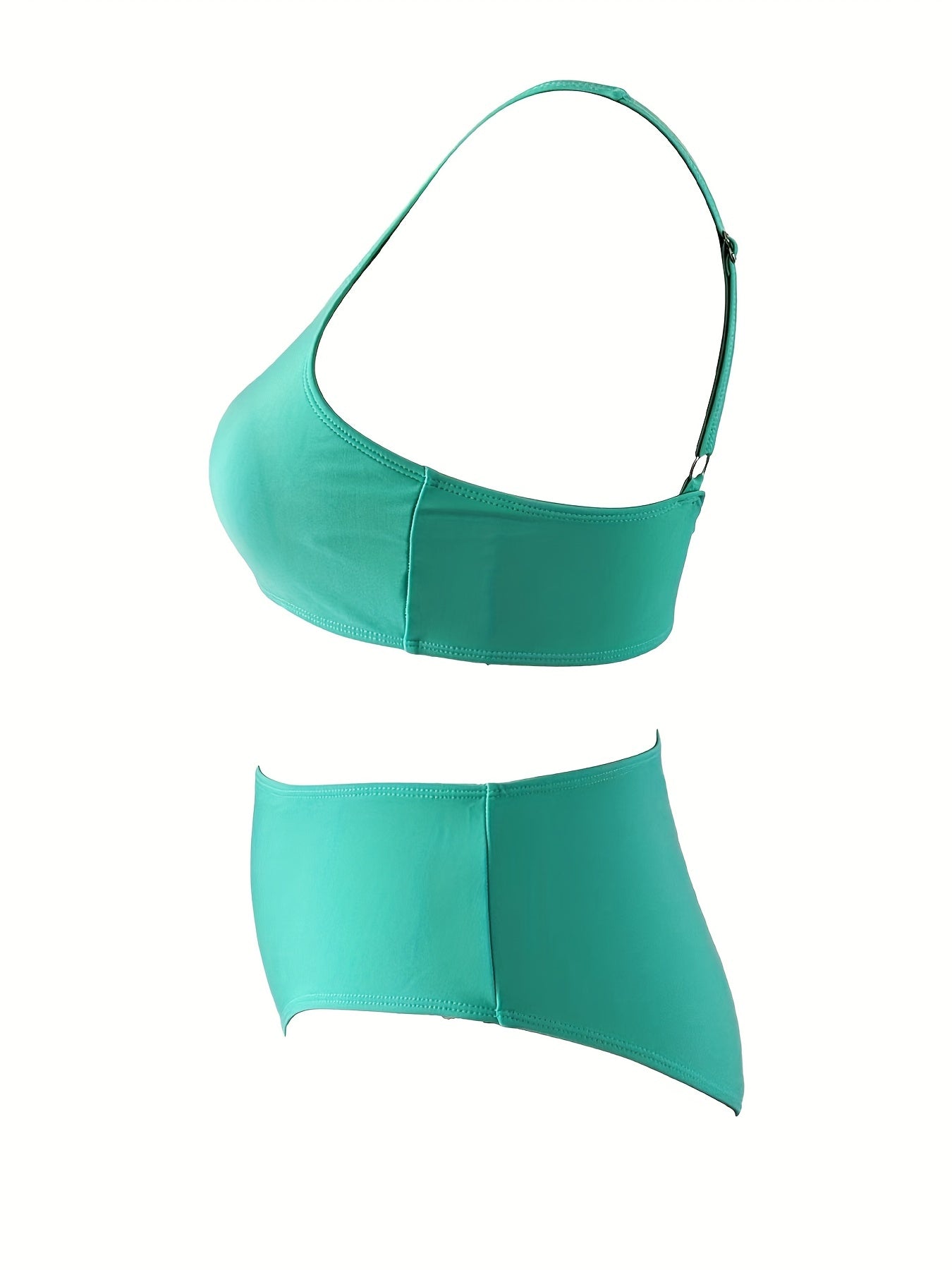  Basic Bikini Set Women's Plus Plain Round Neck Hight Stretch Bikini