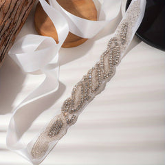 Curved Rhinestone Ribbon Belt for Wedding Bridal