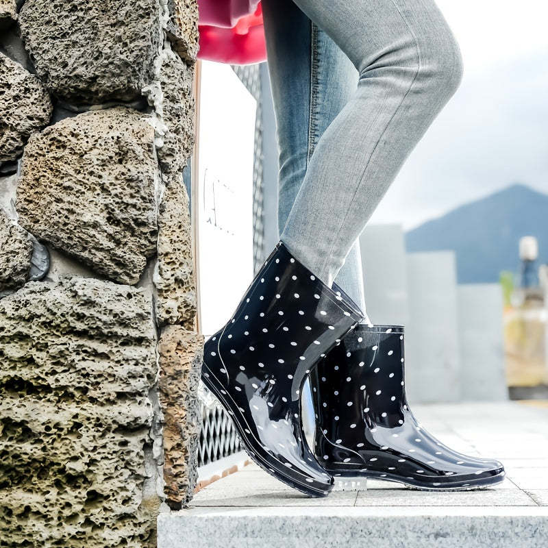 Women's Polka Dot Rain Boots Waterproof Lightweight Mid Calf Boots