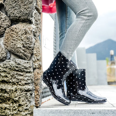 Women's Polka Dot Rain Boots Waterproof Lightweight Mid Calf Boots
