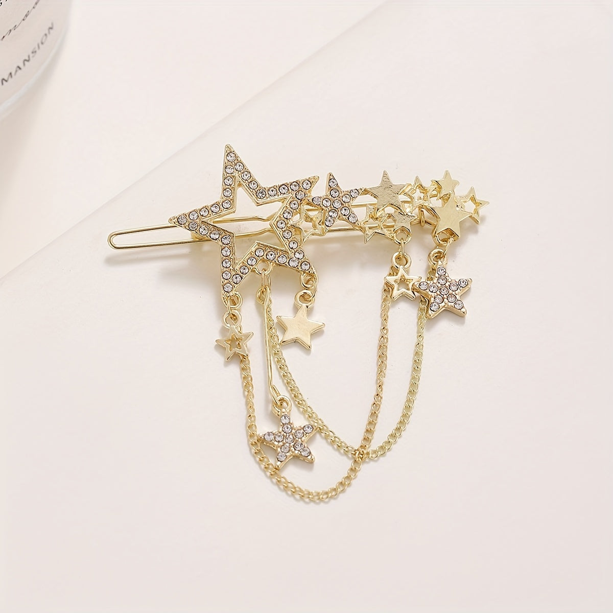 Star Shape Rhinestone Hair Clip with Tassel Chain, Women Hair Accessory