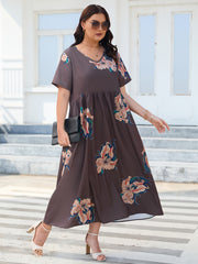 Floral Print V-Neck Maxi Dress Plus Size