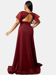  Solid Eyelet Embroidered Maxi Party Dress