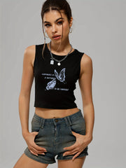 Butterfly Print Sleeveless Crop Top