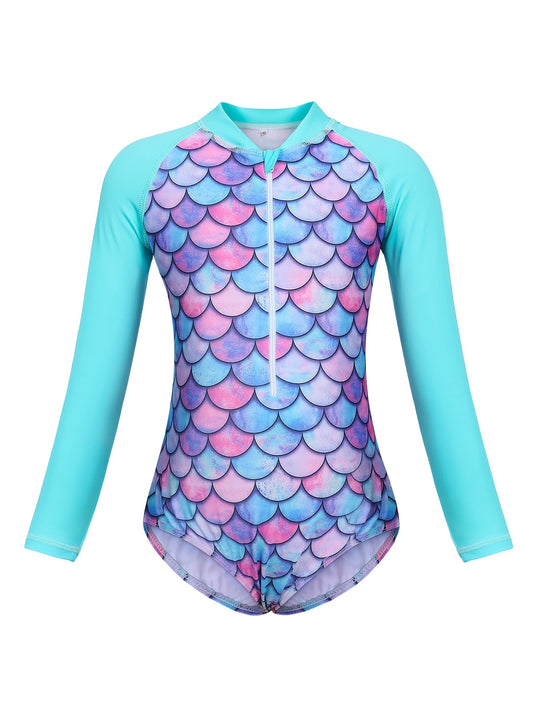 Toddler Girls Fish Scales Long Sleeve One Piece Swimsuit