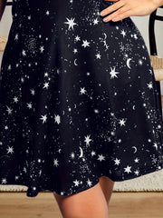  Star & Moon Print Tie Shoulder Cami Dress