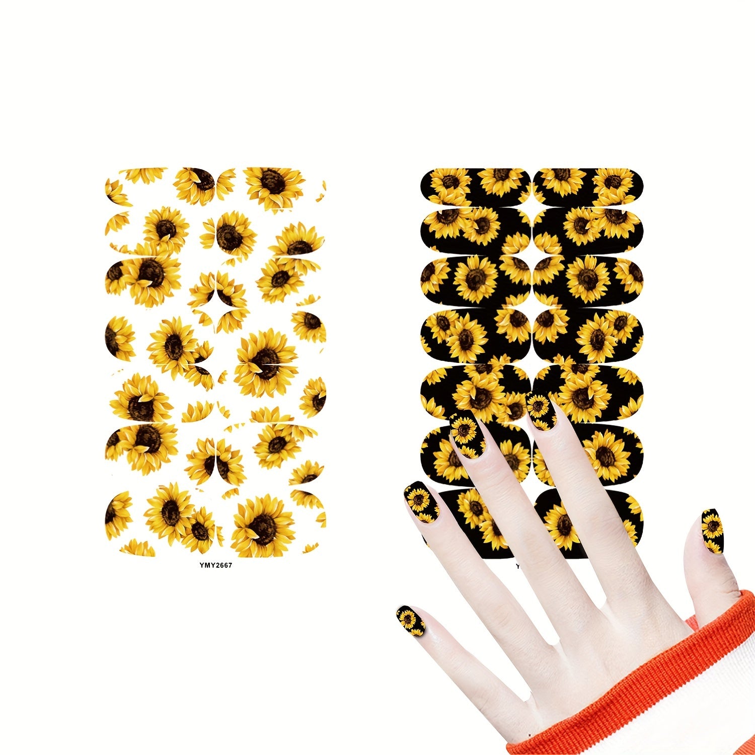 Sunflower Nail Polish Stickers Full Wrap Manicure Decal Kit