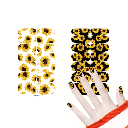 Sunflower Nail Polish Stickers Full Wrap Manicure Decal Kit