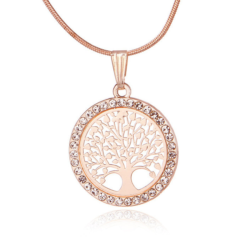 Hollow Rhinestone Necklace Pendant Set Tree Of Life Necklace