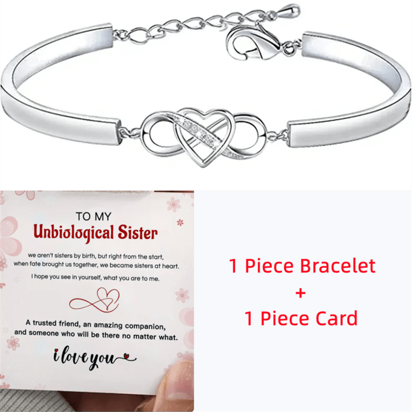 Heart Infinity Bangle for Sister, CZ Decor, Gift Card, Friendship