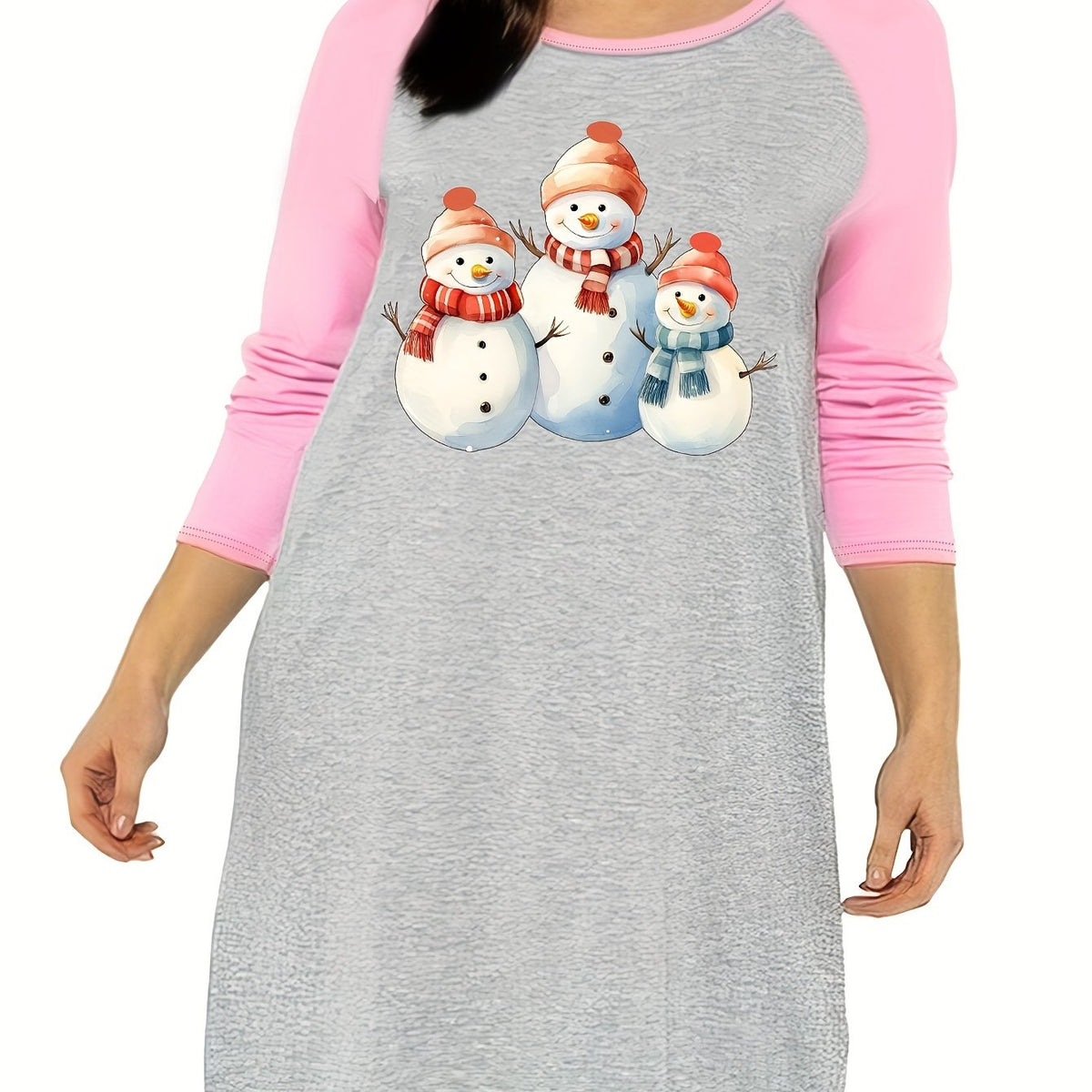  Snowman Graphic Long Sleeve Nightdress for Women